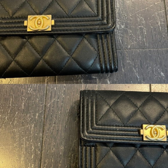 Chanel Black gold Boy Flap Trifold Wallet leather with authentication card - Picture 14 of 16